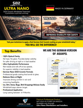 Load image into Gallery viewer, Ultra NANO - Nano SiO2 Ceramic Coating For Windshields - Aquapel Replacement